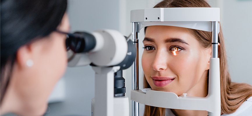 Woman in an eye exam